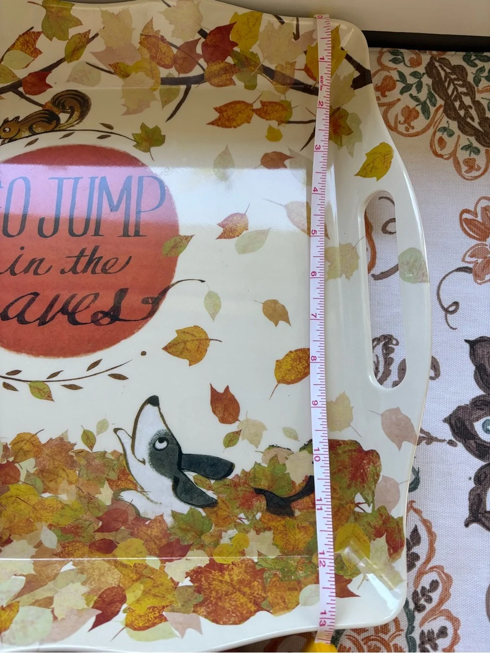 Pier 1 Go Jump in the Leaves Melamine Handled Serving Tray Platter